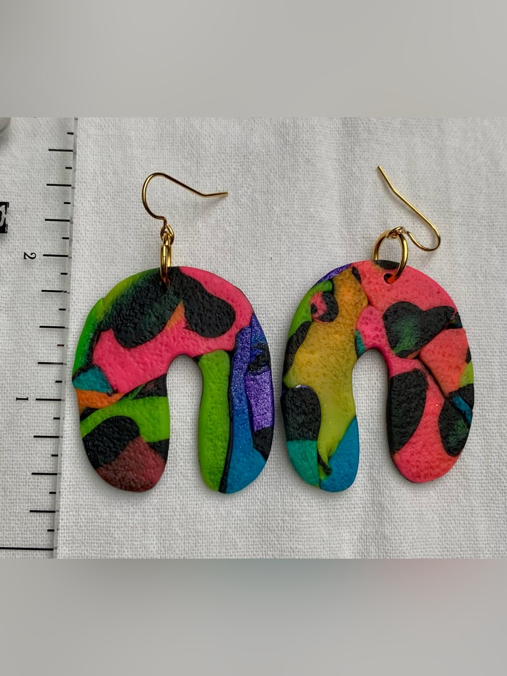 Handcrafted  Multicolor Arch Polymer Clay Earrings - Gold Hooks